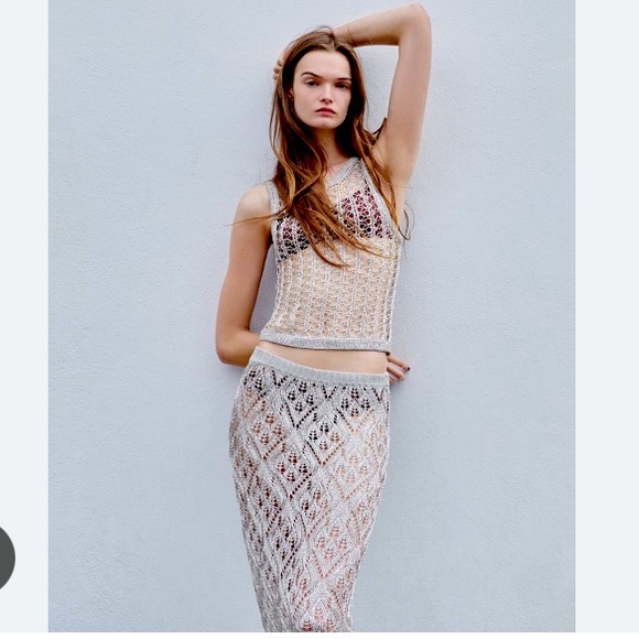 Zara Dresses & Skirts - Zara silver mesh Metallic thread skirt 1014/827 nwt
